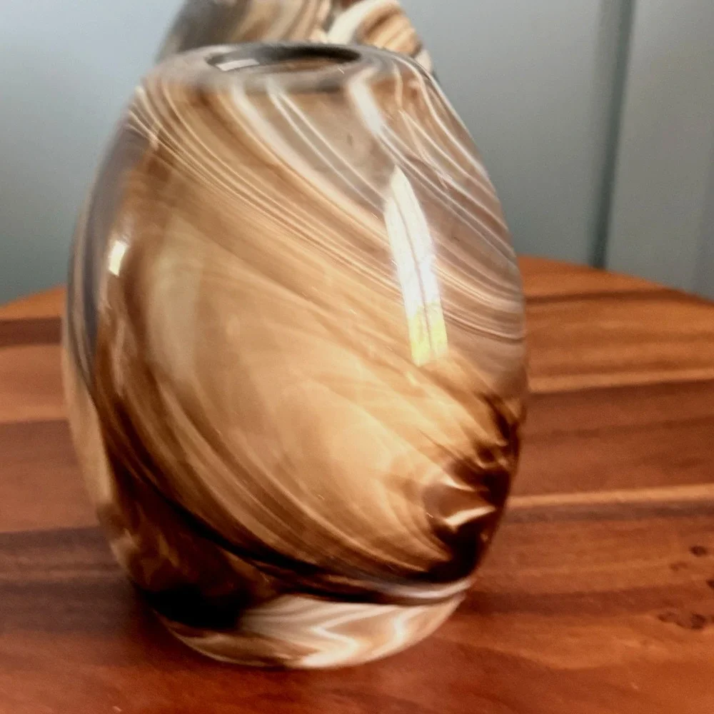 Pair Swirl Glass Pendant Lamp Shades Brown White Marbleized Bell Globes 6.5